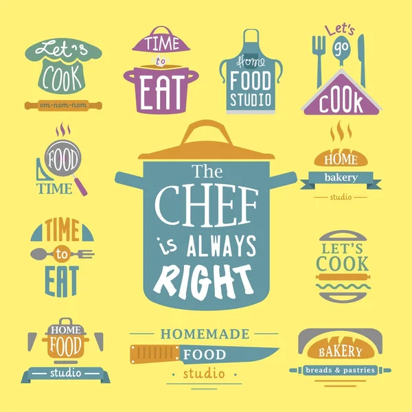 Cucina distintivo motivazione testo vettore illustrazione panetteria cibo tipografia etichette elementi di design — Vettoriale Stock