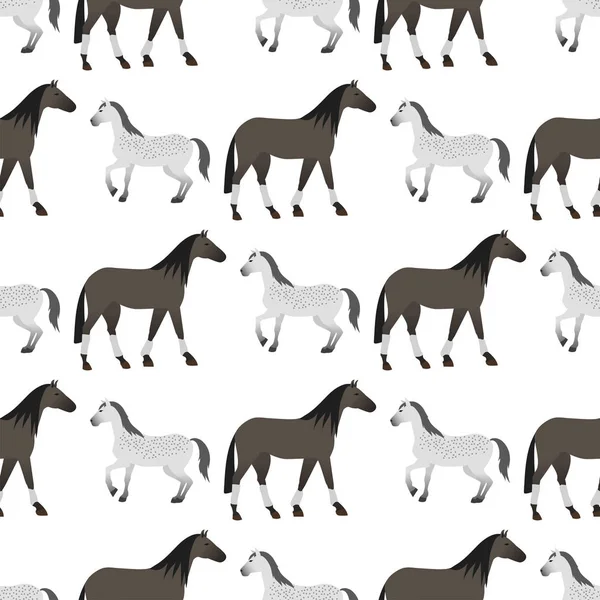 Paard pony hengst naadloze patroon kleur farm Paardensport dierlijke karakters vector illustratie. — Stockvector