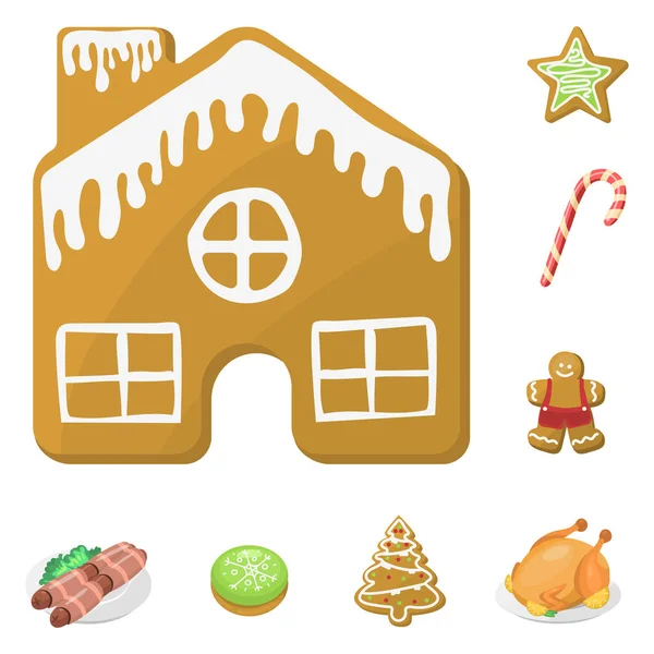 Traditionelle weihnachten essen und desserts feiertag dekoration weihnachten süß feier mahlzeit vektor illustration. — Stockvektor