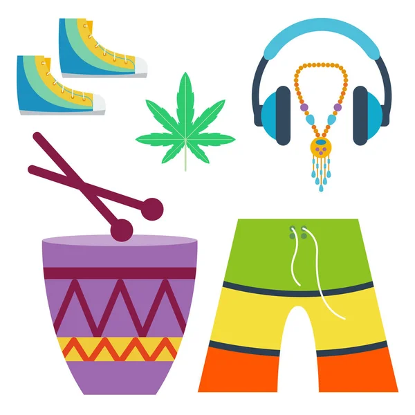 Iconos ganja paz cannabis rastafari ambientado en el estilo plano marihuana fumar equipo vector ilustración — Archivo Imágenes Vectoriales