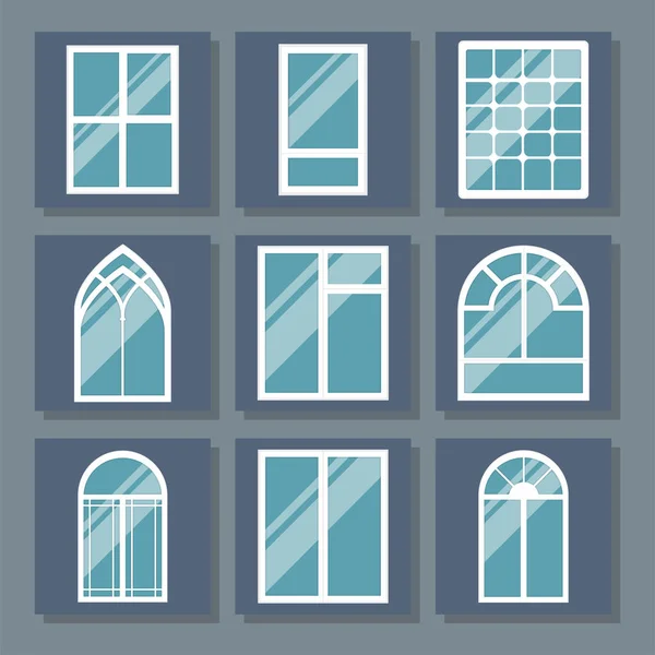 Różne typy dom windows płaski elementów szkła ramki budowy dekoracji Apartament ilustracja wektorowa. — Wektor stockowy