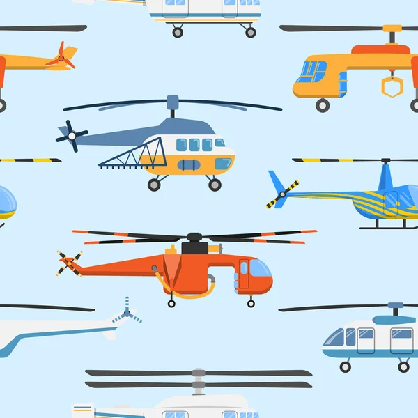 Вертолетный воздушный транспорт пропеллер летающий на современном авиационном военном гражданском вертолетном самолете векторный бесшовный фон — стоковый вектор