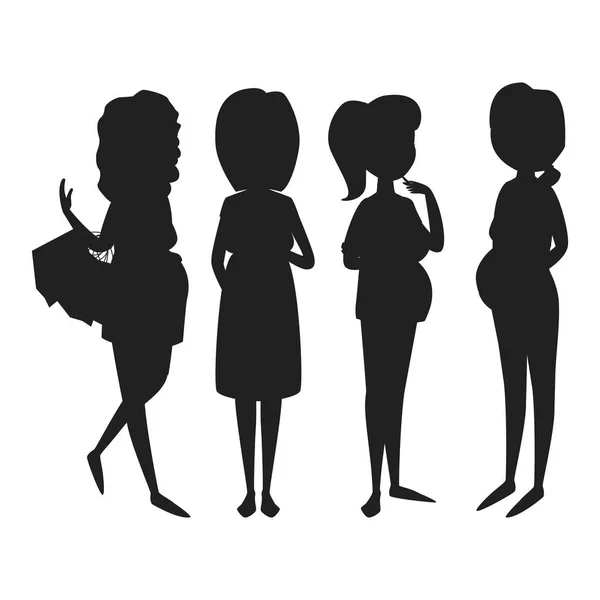 Вагітність материнство люди очікують чорний силует вагітна жінка характер життя з великим животом Векторні ілюстрації — стоковий вектор