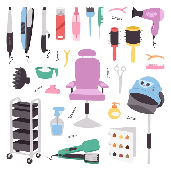 Cabeleireiro salão barbearia dispositivos símbolos moda cabeleireiro profissional elegante barbeiro ferramentas para corte de ilustração vetorial . —  Vetores de Stock