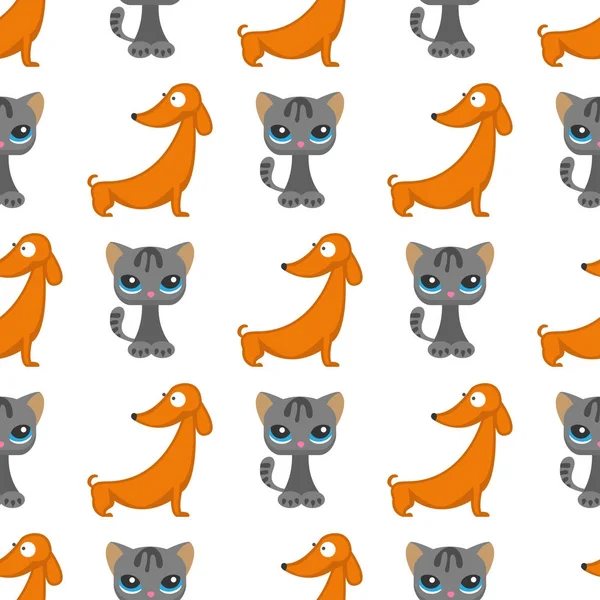 Katter hundar vektor illustration söt djur rolig sömlösa mönster bakgrund tecken felint inhemska trendiga husdjur — Stock vektor