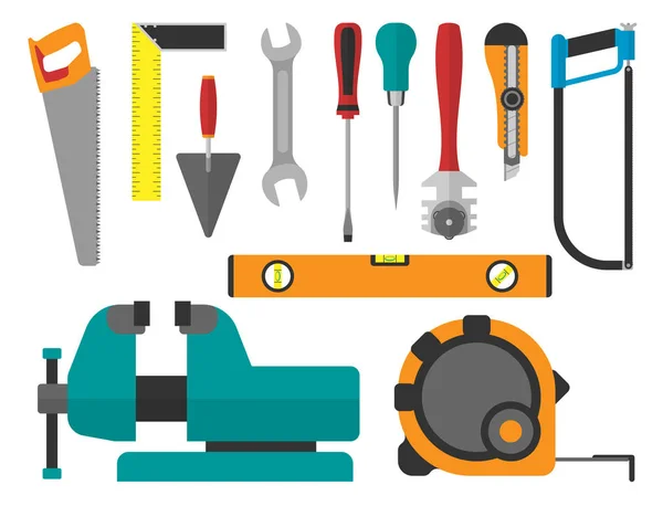 Vector diverso color plano diseño casa reparación instrumentos equipo iconos construcción casa herramientas . — Vector de stock