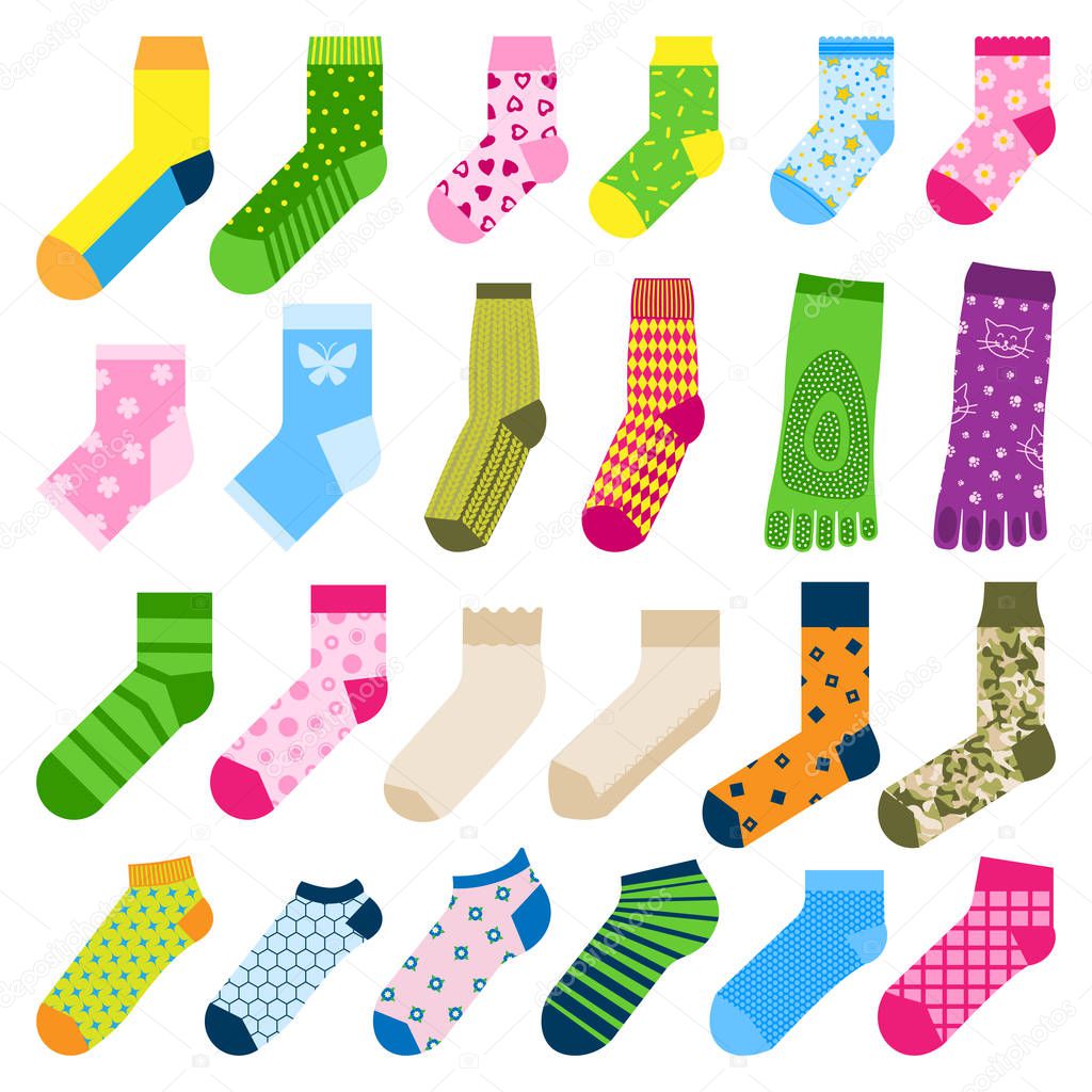 Foot toe socks fashion clothes accessory design vector illustration various cotton textile warm collection