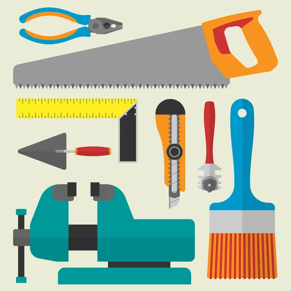Vector various color flat design house repair instruments equipment icons construction house tools. — Stock Vector