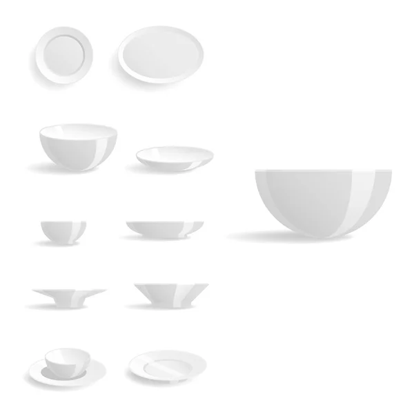 Empty white plates set isolated vector illustration templates dinner design blank clean tableware — Stock Vector