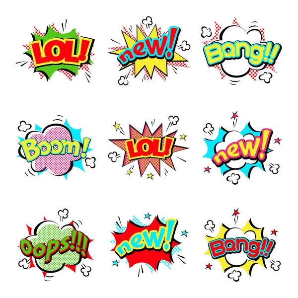 Pop art komik konuşma balonu patlama efektleri vektör patlama patlama iletişim bulut eğlence mizah illüstrasyon