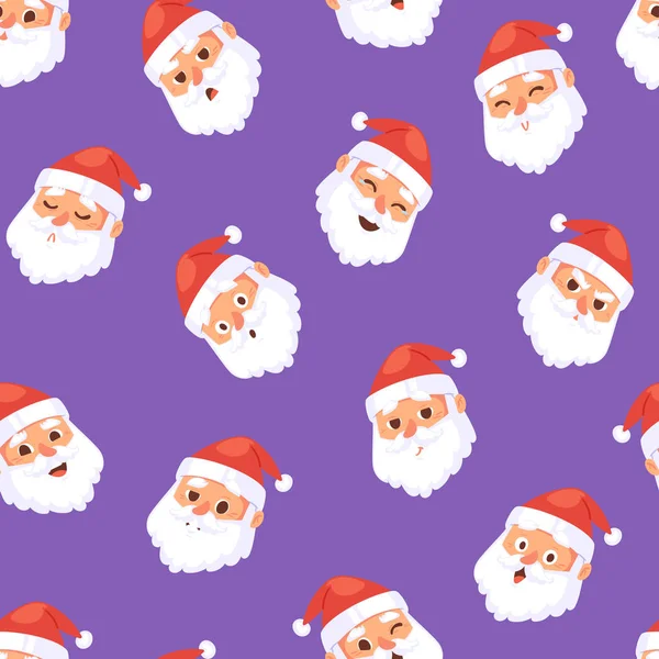 Vektör Noel Noel Baba baş duygu yüzler ifade karakter pozlar illüstrasyon emojji Xmas adam kırmızı geleneksel kostüm ve Santa şapka baş Dikişsiz desen arka plan üzerinde — Stok Vektör