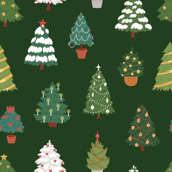 Новогодняя елка векторные иконки орнамент звезды рождественский подарок дизайн праздник празднование зимнего сезона елка завод плавно, шаблон, фон — стоковый вектор