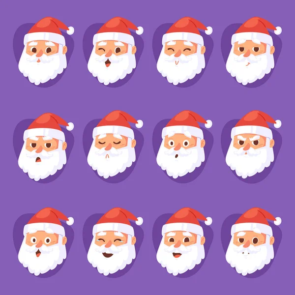 Χριστουγέννων Santa Claus κεφάλι συγκίνηση πρόσωπα διάνυσμα έκφρασης χαρακτήρα πόζες εικονογράφηση emojji Χριστούγεννα άνθρωπος στο κόκκινο παραδοσιακό κοστούμι και καπέλο Σάντα — Διανυσματικό Αρχείο