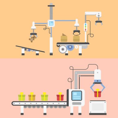 Konteyner terminal üretim ışınlama Endüstriyel teknoloji fabrika ekipmanları vektör makine satır konveyör.
