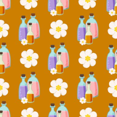 Doğa çiçek illüstrasyon seamless modeli şişeler çiçek yaz vektör arka plan