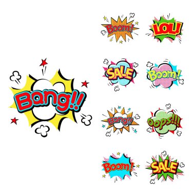 Pop art komik konuşma balonu patlama efektleri vektör patlama patlama iletişim bulut eğlence mizah illüstrasyon