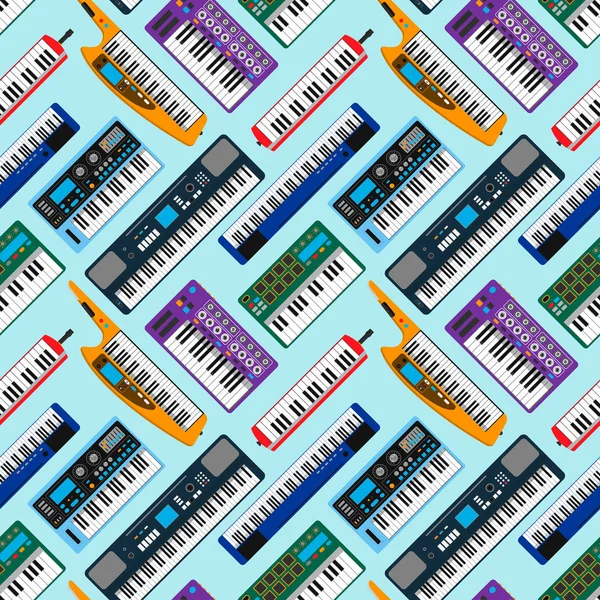 Equipo de teclado musical de piano sintetizador sin costuras patrón vector ilustración . — Vector de stock