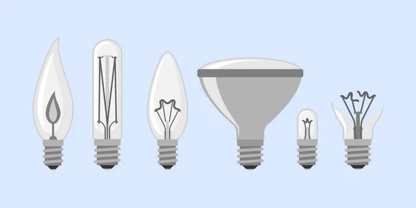 Kreskówka lampy żarówki projekt płaski wektor ilustracja elektryczne pomysł jasne grafiki rozwiązanie koncepcja. — Wektor stockowy