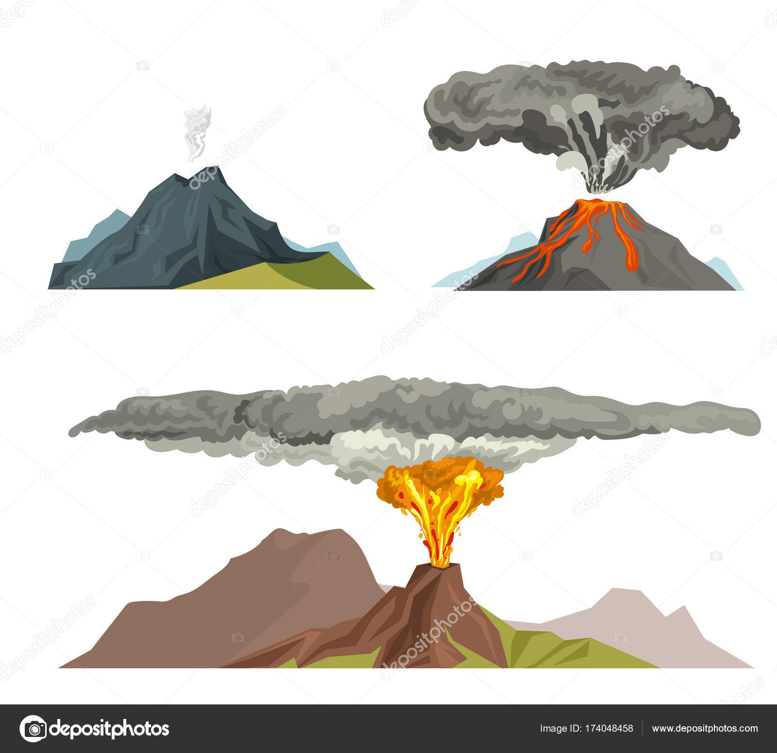 화산 마그마 자연 연기 화산 분화 용암 산 벡터 일러스트와 함께 폭파 스톡 벡터 - ©VectorShow 174048458, image size:1600x1550