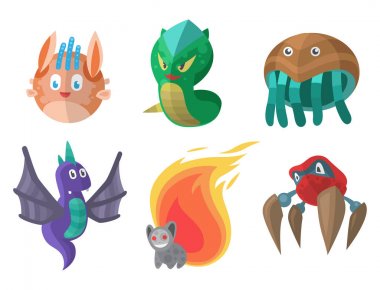 Komik karikatür canavar sevimli uzaylı karakteri yaratık mutlu illüstrasyon şeytan renkli hayvan vektör.