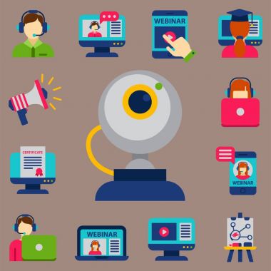 Düz tasarım simgeler online eğitim personeli kitapçıda bilgi öğrenme uzak eğitim illüstrasyon vektör