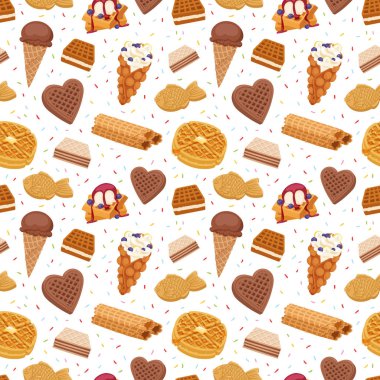 Farklı çerez izole kek vektör seamless modeli tatlı gıda