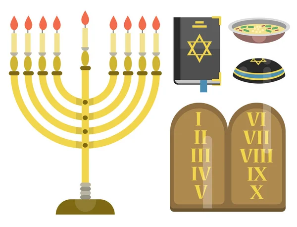 Judendomen kyrkans traditionella symboler isolerade hanukkah religiösa synagogan påsk hebreiska jude vektorillustration. — Stock vektor