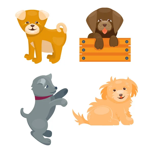 Векторная иллюстрация Симпатичные играющие собаки персонажи смешные чистокровные щенки комические счастливая порода млекопитающих — стоковый вектор