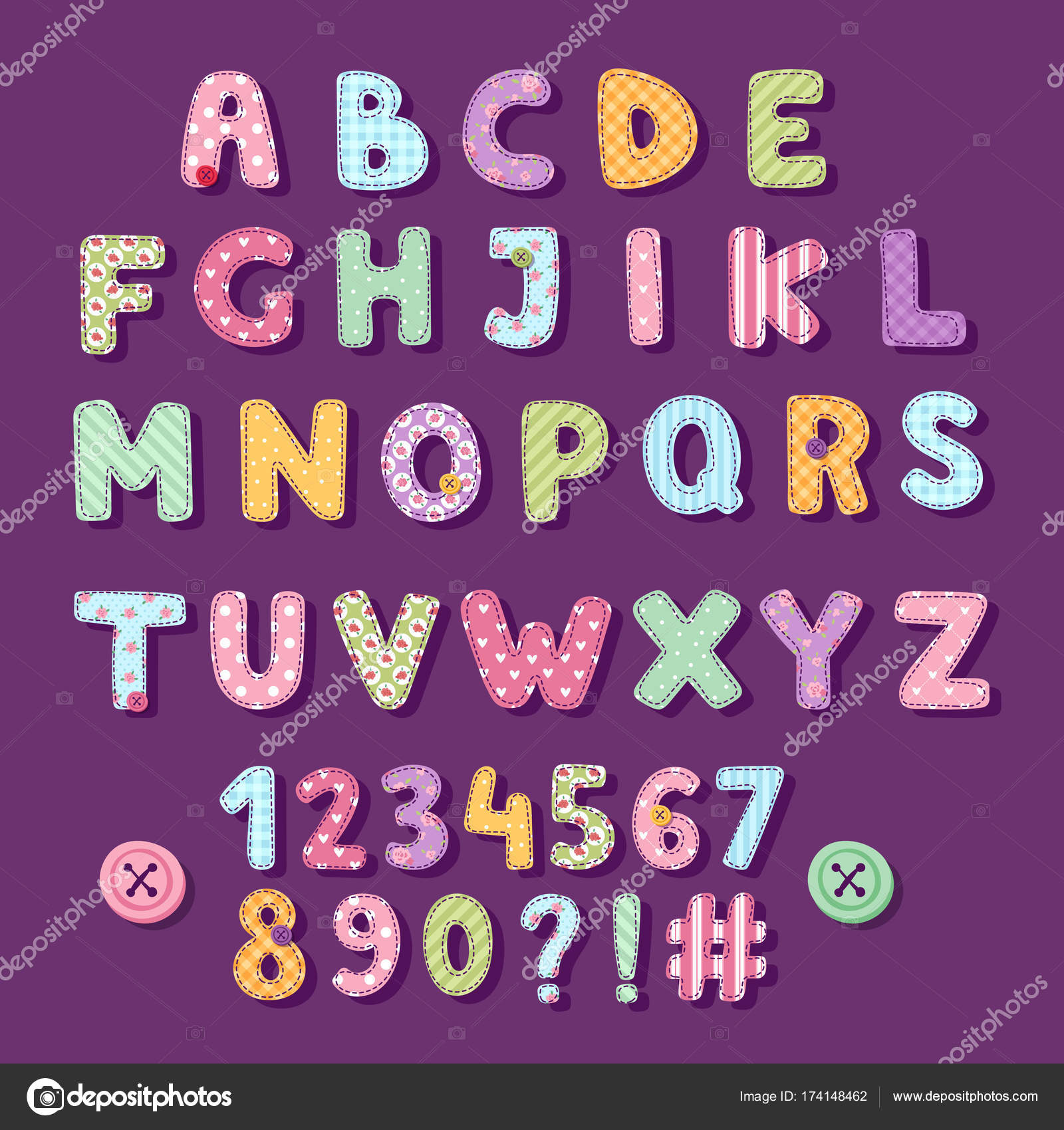 Patchwork alphabet typography letters cute vintage chic style