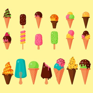 Tatlı karikatür soğuk dondurma vektör lezzetli renkli tatlılar koleksiyonu ayarla
