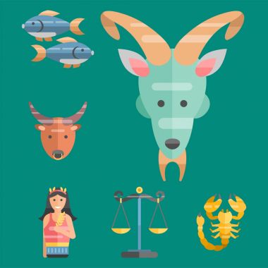 Zodyak işaretleri düz ayarlamak burç sembolleri yıldız toplama Astroloji yükselen şekil İsa'nın Doğuşu vektör astrolojik takvimi şekil