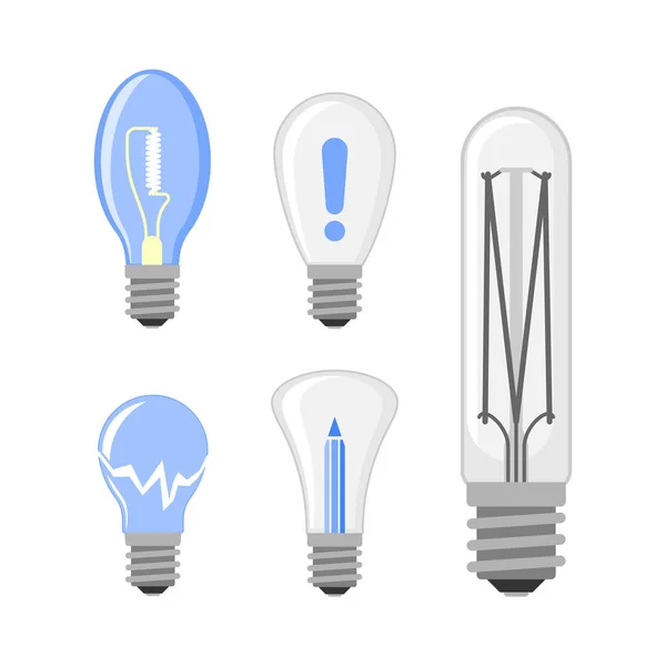 Cartoon lamp light bulb design flat vector illustration electric idea bright graphic solution concept. — Stock Vector