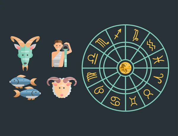 Znaki zodiaku horoskop symbole gwiazda kolekcji Astrologia Ascendent rysunek szopka wektor astrologicznym kalendarzem ilustracja płaski zestaw — Wektor stockowy