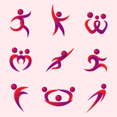 Siluet soyut insan performans karakter logo insan figürü poz vektör çizim.