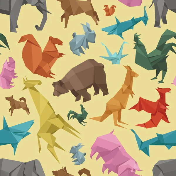 Origami animales de papel salvaje decoración creativa vector ilustración patrón sin costuras — Archivo Imágenes Vectoriales