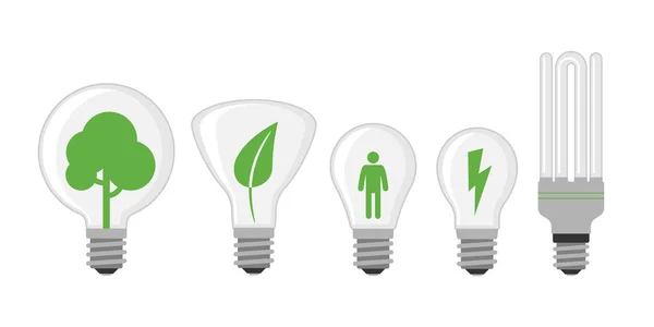 Lampada a fumetti lampadina design piatto vettore illustrazione elettrico albero verde soluzione concetto . — Vettoriale Stock