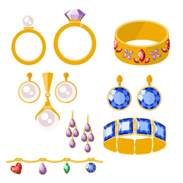 Joyería de oro tradicional pulseras de diamantes de lujo de minuto fino joyas de oro precioso vector ilustración — Vector de stock