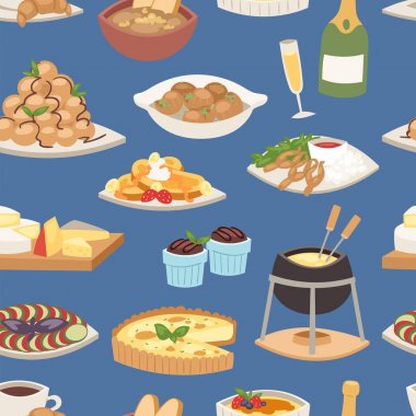 French food vector traditional delicious cuisine meal healthy dinner lunch continental frenchman gourmet plate dish seamless pattern food background illustration clipart
