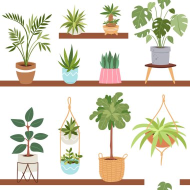 House indoor vector plants and nature homemade flowers in pot interior decoration houseplant natural tree flowerpot illustration seamless pattern background clipart