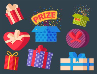 Hediye kutuları kompozisyon olay tebrik nesne izole doğum günü vektör çizim paketi.