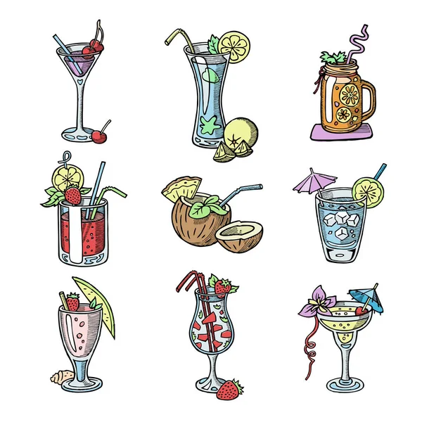 Cocktail handritad skiss vektor alkohol drycker bar parti glas cocktail samling isolerade på vit bakgrund illustration — Stock vektor