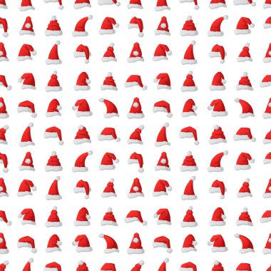 Noel Baba moda kırmızı şapka Dikişsiz desen arka plan modern zarafet kap kış xmas tatil üstlük illüstrasyon vektör.