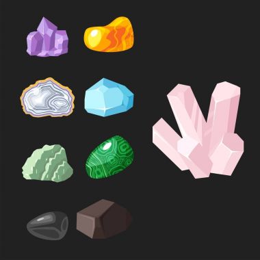 Yarı değerli taşlar taşlar ve mineral taş zar renkli parlak kristal vektör illüstrasyon izole