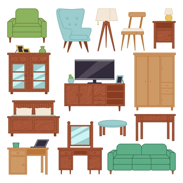 Furniture interior icons home design modern living room house sofa comfortable apartment couch vector illustration — Stock Vector