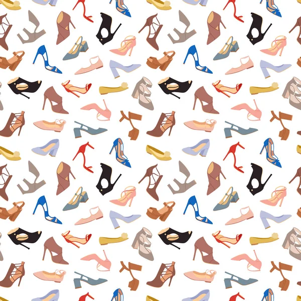 Zapatos para mujer plana moda calzado diseño vector patrones sin costura fondo — Vector de stock