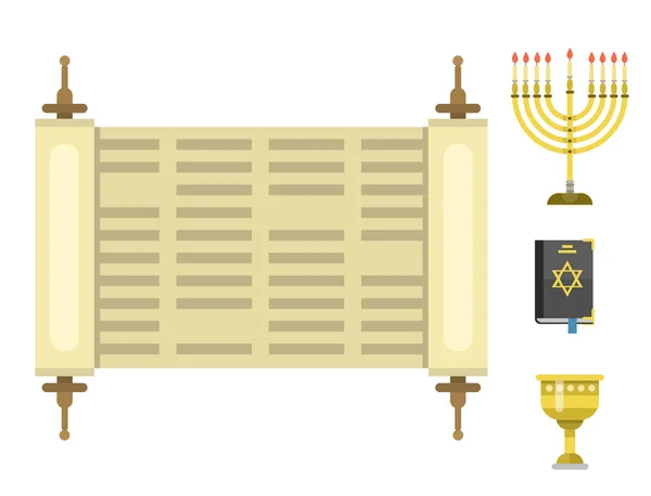 Judentum Kirche traditionelle Symbole isoliert Chanukka religiöse Synagoge Passahfest hebräisch jüdisch Vektor Illustration. — Stockvektor