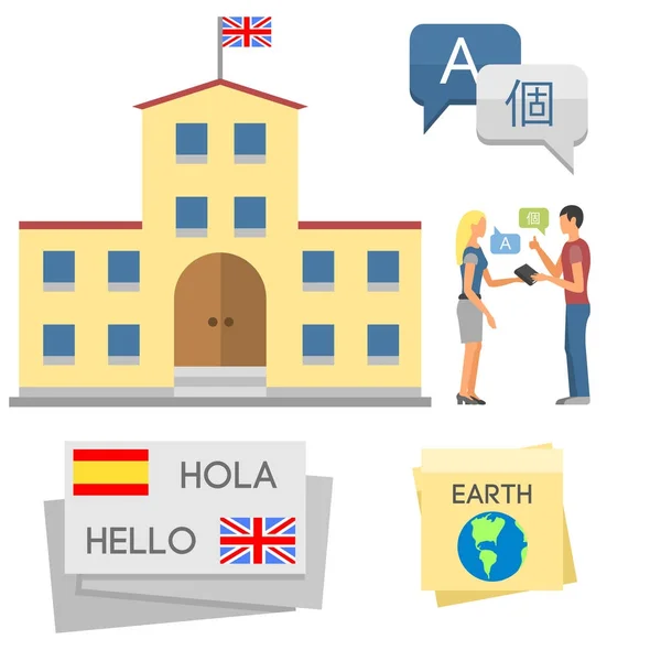 Illustrazione vettoriale icone per programmi educativi lingue istruzione a distanza apprendimento online — Vettoriale Stock