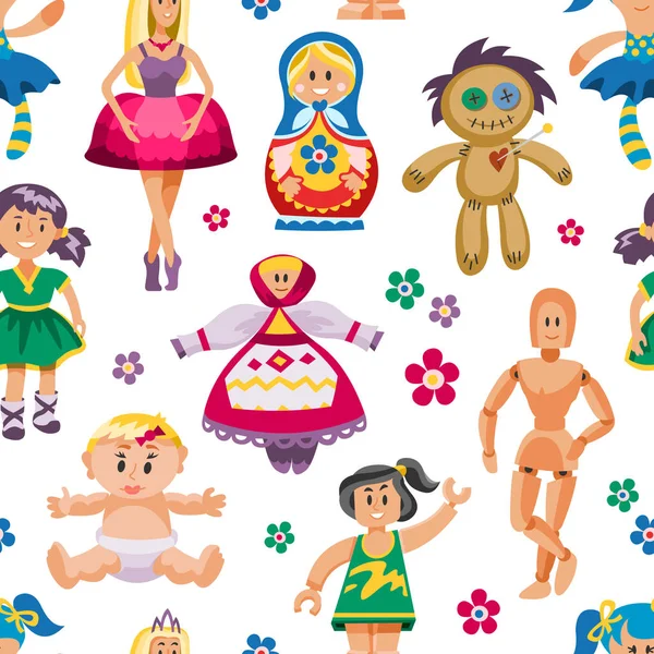 Vector lindo muñeca juguetes conjunto bebé vestido cara niño ilustración de la casa de muñecas niños bebé dibujos animados aislados sobre fondo blanco — Archivo Imágenes Vectoriales