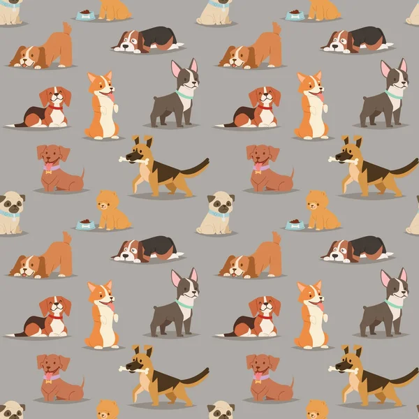 Sevimli yavru köpek yavrusu delikanlı karakter Dikişsiz desen arka plan farklı köpek doğurmak
