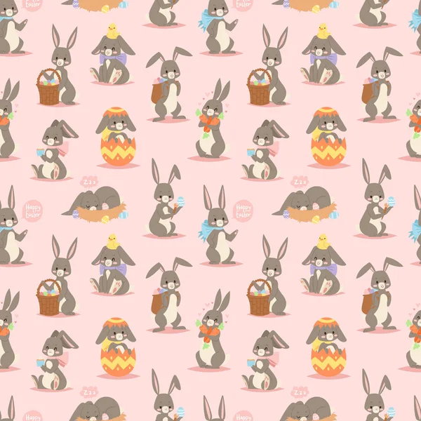 Glad bedårande kanin tecknad karaktär glada däggdjur holiday bunny vektor sömlösa mönster — Stock vektor